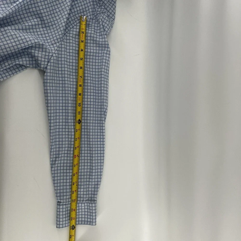 Duchamp London Men's Dress Shirt 18 XXL 46 Blue White Check Slim‎ Fit Stretch